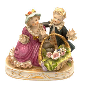 Vintage German Porcelain Figurine Children With Basket